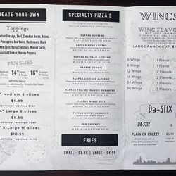 Pappas Pizzaria - Menu side 1