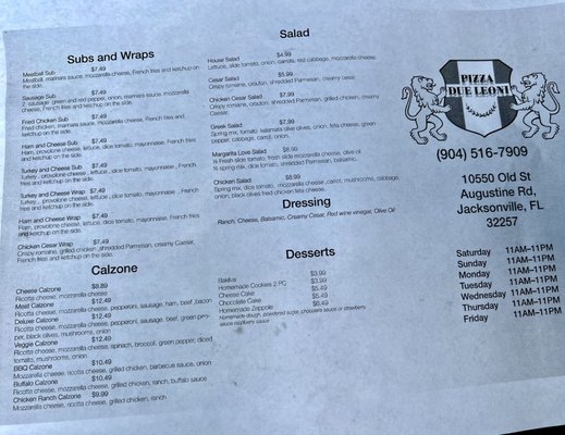 Menu photo 2 Pizza Due Leoni Jacksonville, FL