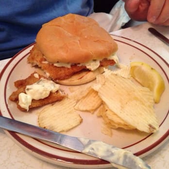 Gram's Diner - Haddock sandwich with potato chips. Yum! - New American Near Me - Adams, New York Gram's Diner - Haddock sandwich with potato chips. Yum! - New American Near Me - Adams, New York