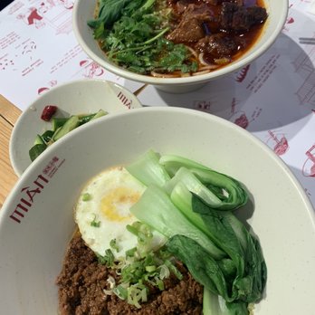 Mian - Chendu zajiang mian medium spicy (front) and spicy beef noodles mild (back) - Noodles Near Me - Artesia, California Mian - Chendu zajiang mian medium spicy (front) and spicy beef noodles mild (back) - Noodles Near Me - Artesia, California