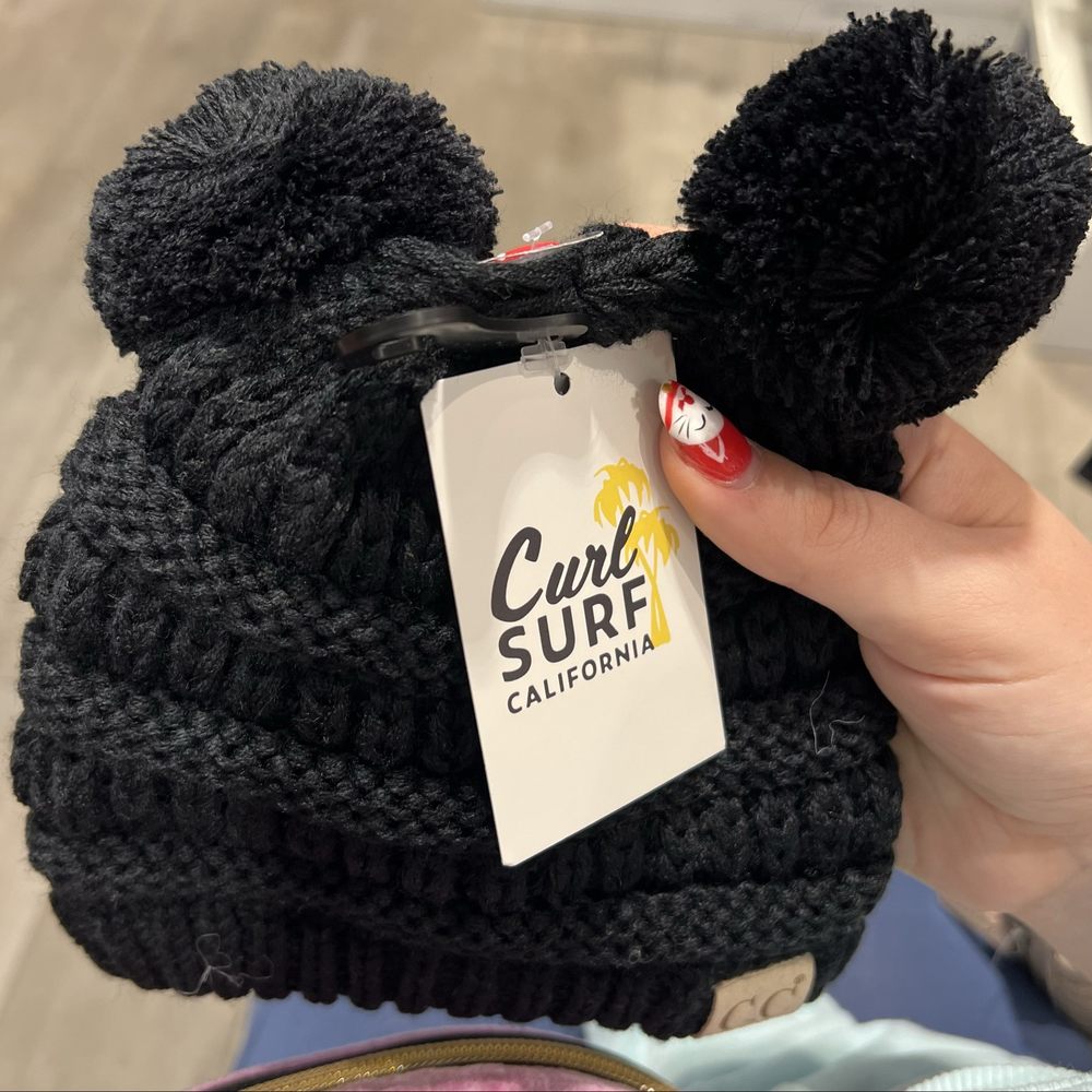 Curl Surf - Baby Solid Black Double Pom CC Beanie! It's 100% Acrylic, affordable, very warm & just darling on, like Mickey Ears! - Men's Clothing Near Me - Anaheim, California Curl Surf - Baby Solid Black Double Pom CC Beanie! It's 100% Acrylic, affordable, very warm & just darling on, like Mickey Ears! - Men's Clothing Near Me - Anaheim, California