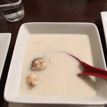 Thai Thai'M - Tasty goodness (Tom kha gai).  Square bowls made licking the bottom very difficult. - Thai Near Me - Loveland, Colorado