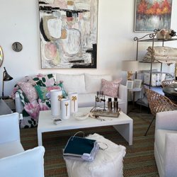 Designers Furniture Resource - When you walk in the showroom this beautiful hand painted art is what you see...with a gorgeous hand painted throw and pillows. Love