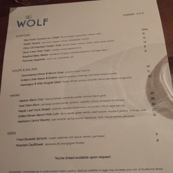 The Wolf - Menu - New American Near Me - Oakland, California