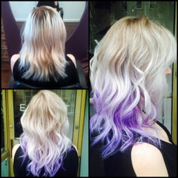 Top left corner before, other 2 after. My purrrrr-ple ombré.