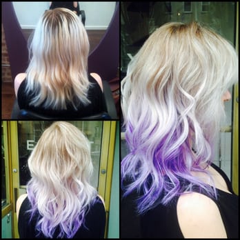 Exhibit : A Salon - Top left corner before, other 2 after. My purrrrr-ple ombré. - Hair Stylists Near Me - Brooklyn, New York