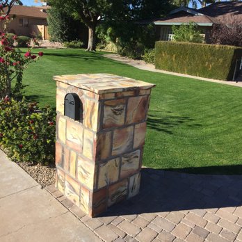 Coconut Contracting - Masonry mailbox wrapped in Mexican burnt adobe. - Landscape Architects or Designers Near Me - Phoenix, Arizona