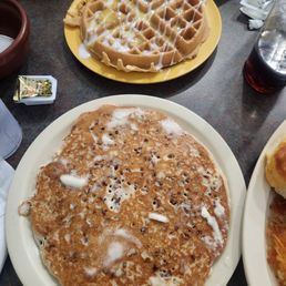 Pecan pancake and cinnamon roll Belgian waffle Pecan pancake and cinnamon roll Belgian waffle