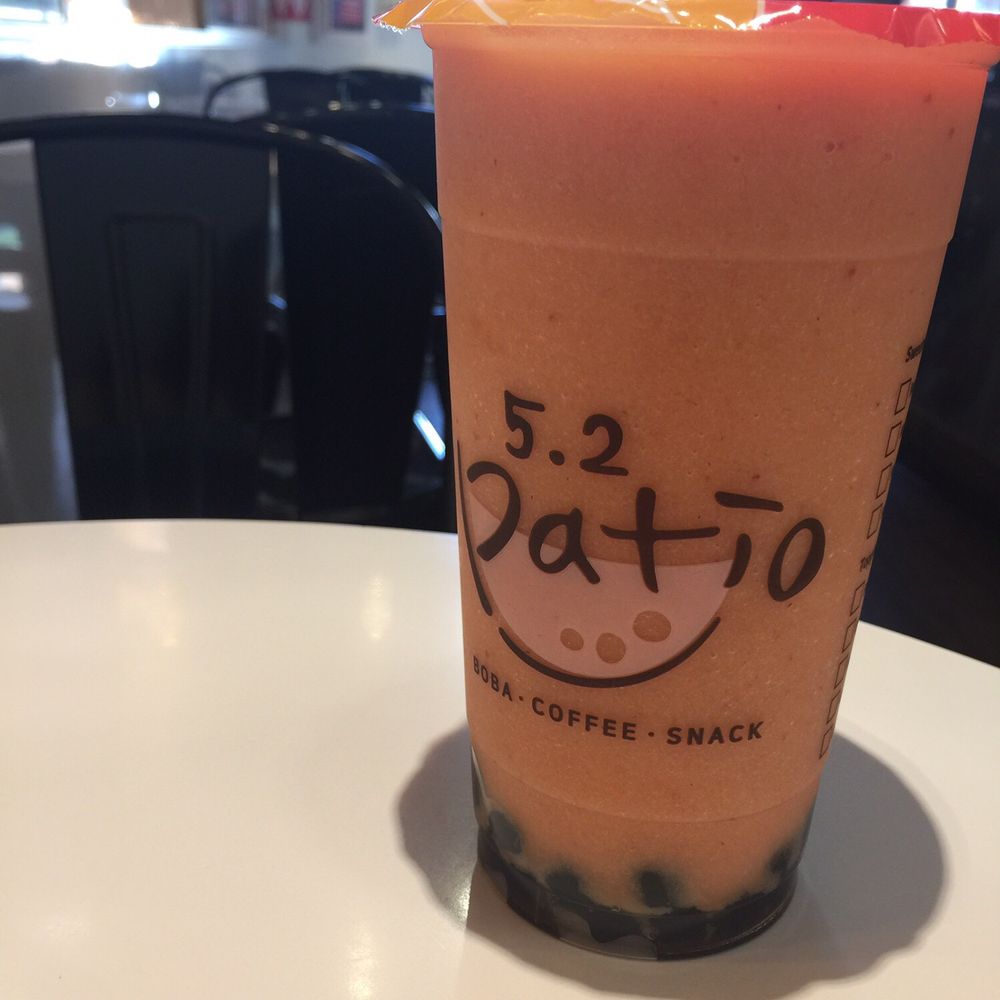 5.2 Patio - Large Strawberry Tropical Fruit Smoothie with Boba - Coffee & Tea Near Me - La Crescenta, California