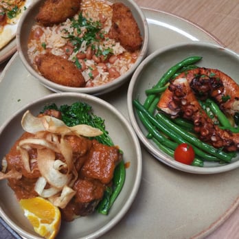 Lady Burra Brewhouse - Cod fish cakes with tomato, rice and beans, grilled octopus with beans and potatoes and maritnaded ribs with broccolini. - Bars Near Me - Adelaide, SA Lady Burra Brewhouse - Cod fish cakes with tomato, rice and beans, grilled octopus with beans and potatoes and maritnaded ribs with broccolini. - Bars Near Me - Adelaide, SA