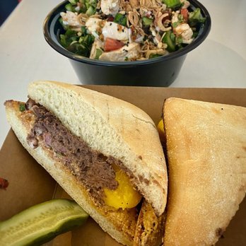 Moxie Eatery - Black bean and Vegan Acorn Squash Torta with Spicy Thai Chicken Salad in the back - Cafes Near Me - Denver, Colorado Moxie Eatery - Black bean and Vegan Acorn Squash Torta with Spicy Thai Chicken Salad in the back - Cafes Near Me - Denver, Colorado