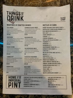 Menu photo 5 Tilted Pint Bryan, TX