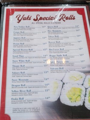 Menu photo 2 Yuki Japanese Grill Manchester, NH Menu photo 2 Yuki Japanese Grill Manchester, NH