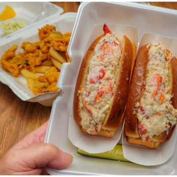 The Lobster Stop - two hot dogs in a styrofoam container - Seafood Near Me - Quincy, Massachusetts