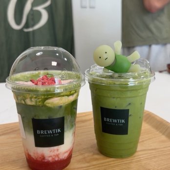 Brewtik - Strawberry Matcha & Double Matcha w/ 50% sweetness and oat milk - Coffee & Tea Near Me - Elk Grove, California