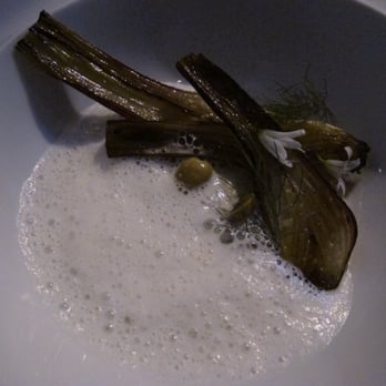 Commis - Grilled spring onions with honey and anise in an emulsion of salted cod - New American Near Me - Oakland, California