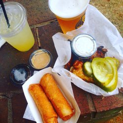 Texas Pete Culinary Arts Festival - Our spring rolls, wings, and a lemonade from Milner's booth and a Carolina Blonde from the Foothills booth.