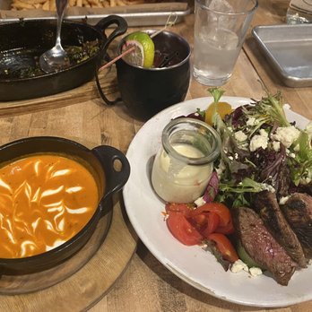 Eight Thirty Common - Side salad add steak, blue cheese, and a small tomato soup - Gastropubs Near Me - Meridian, Idaho