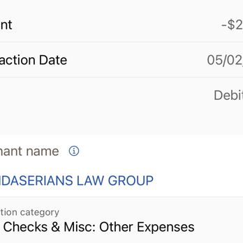 Baghdaserians Law Group - Proof of Charge made by Baghdaserians Law Group - Divorce & Family Law Near Me - Pasadena, California