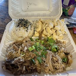 Kalua pork with rice and Mac salad Kalua pork with rice and Mac salad