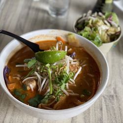 Raku - Red Curry Noodle Soups with Chicken and Udon