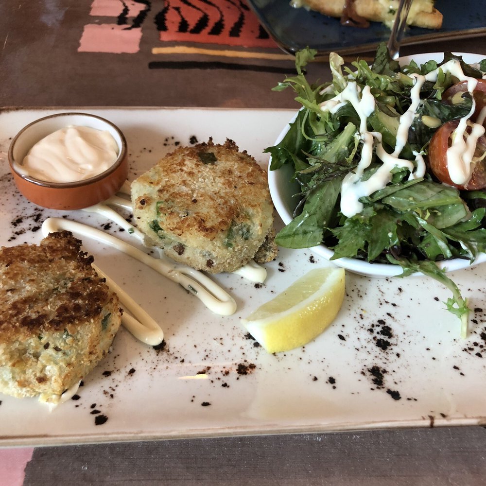 Wild Geese Restaurant - Crab cake with a side of salad. Good but mostly potatoes inside. - Irish Near Me - Adare, LK Wild Geese Restaurant - Crab cake with a side of salad. Good but mostly potatoes inside. - Irish Near Me - Adare, LK