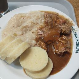 Stewed pork with creamy sauerkraut and bread dumplings Stewed pork with creamy sauerkraut and bread dumplings