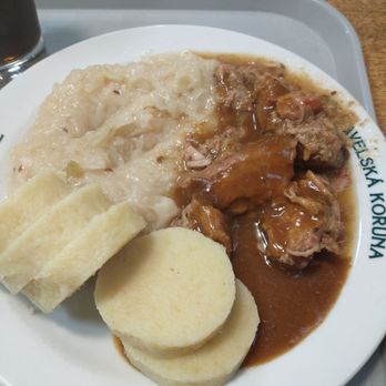 Havelská Koruna - Stewed pork with creamy sauerkraut and bread dumplings - Czech Near Me - Prague, Puerto Rico Havelská Koruna - Stewed pork with creamy sauerkraut and bread dumplings - Czech Near Me - Prague, Puerto Rico