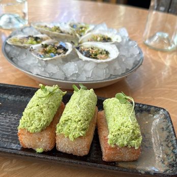 KYU - Edamame crispy rice and suonomono oysters - Asian Fusion Near Me - Las Vegas, Nevada KYU - Edamame crispy rice and suonomono oysters - Asian Fusion Near Me - Las Vegas, Nevada
