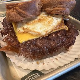 Croissant Burger - SINGLE. Excellent quality meat! Egg perfectly cooked as ordered!