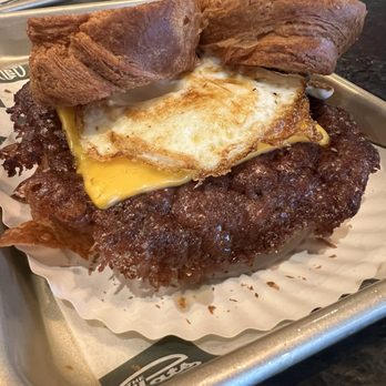 The Flats - Croissant Burger - SINGLE. Excellent quality meat! Egg perfectly cooked as ordered! - Burgers Near Me - Lafayette, Louisiana The Flats - Croissant Burger - SINGLE. Excellent quality meat! Egg perfectly cooked as ordered! - Burgers Near Me - Lafayette, Louisiana