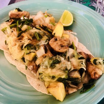 T@cos.com - Vegetarian tacos - spinach, mushroom, onion, apple and manchego cheese - so so good!!' Will get again! - Seafood Near Me - Puerto Morelos, ROO
