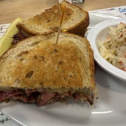 Reuben sandwich and coleslaw