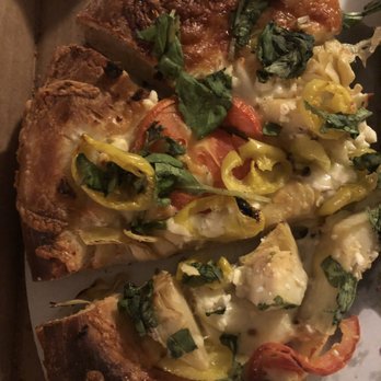 Vasilios Pizza - About half the slice and crust is burnt. Where are the nice big basil leaves and artichoke usually on it? - Pizza Near Me - Providence, Rhode Island