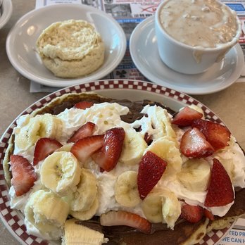 Double T Diner - Hazelnut Nutella Hazelnut Pancakes & side of biscuit and gravy - Diners Near Me - Annapolis, Maryland Double T Diner - Hazelnut Nutella Hazelnut Pancakes & side of biscuit and gravy - Diners Near Me - Annapolis, Maryland