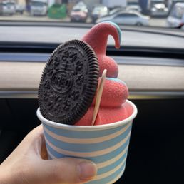Strawberry and vanilla soft serve Strawberry and vanilla soft serve