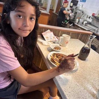 Denny's - My daughter enjoyed her chocolate chip pancakes with hot cocoa - Diners Near Me - Chino Hills, California Denny's - My daughter enjoyed her chocolate chip pancakes with hot cocoa - Diners Near Me - Chino Hills, California
