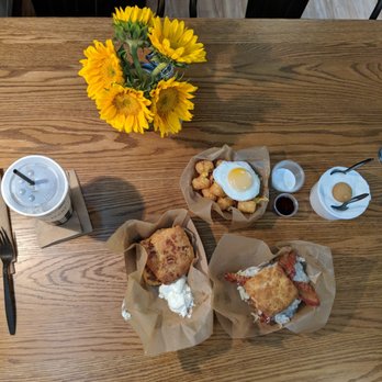 The Biscuit Bar - Some blogger shot with tater toss, The boss and chicken and not-a-waffle. - Breakfast & Brunch Near Me - Plano, Texas