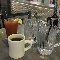Bloody Mary , coffee, and waters Bloody Mary , coffee, and waters