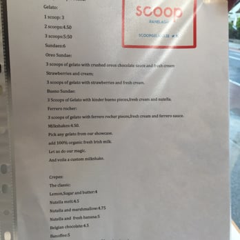 Scoop - Preliminary menu with prices for the opening! - Creperies Near Me - Dublin, D