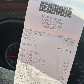 Benihana - Carlsbad - Our check time stamped at 9:10. Awful. - Sushi Bars Near Me - Carlsbad, California Benihana - Carlsbad - Our check time stamped at 9:10. Awful. - Sushi Bars Near Me - Carlsbad, California