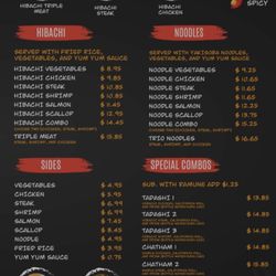 Tadashi Japanese Cuisine On Wheels - Menu-Hibachi/Noodles/Sides/Combos