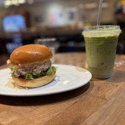 DORO Marketplace - Chef's Chicken Salad Sandwich Matcha latte