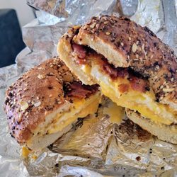 Toasted Bagelry & Deli - Bacon, egg and cheese on an everything bagel