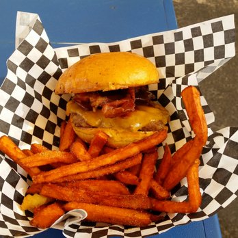 Burgers Amore - BBQ Bacon Cheeseburger and some bomb ass sweet potato fries! - Food Trucks Near Me - Phoenix, Arizona