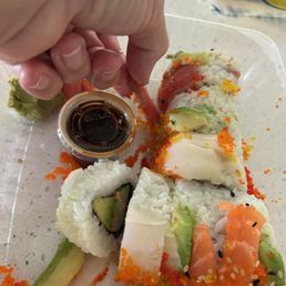 that's tuna in a full size order Rainbow Roll that's tuna in a full size order Rainbow Roll