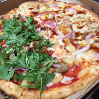 Blaze Pizza - Meat lovers w/ arugula and bbq chicken on the other half - Pizza Near Me - Irvine, California Blaze Pizza - Meat lovers w/ arugula and bbq chicken on the other half - Pizza Near Me - Irvine, California