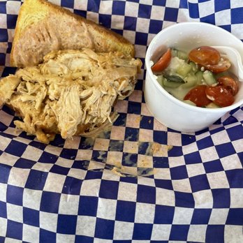 Cocky’s Chicken And Brew - Pulled chicken sandwich and Cucumber Salad - Chicken Shop Near Me - Prescott, Arizona Cocky’s Chicken And Brew - Pulled chicken sandwich and Cucumber Salad - Chicken Shop Near Me - Prescott, Arizona