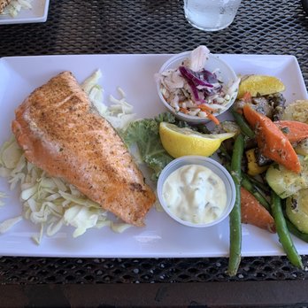 Tin Fish - Grilled salmon with veges. Delish! - New American Near Me - Sunrise, Florida