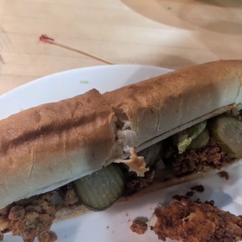 Little Kitchen HTX - Fried oyster po boy with a tender stolen from my dinner companion. - Breakfast & Brunch Near Me - Jersey Village, Texas Little Kitchen HTX - Fried oyster po boy with a tender stolen from my dinner companion. - Breakfast & Brunch Near Me - Jersey Village, Texas